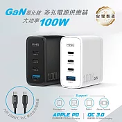 MINIQ 台灣製造 氮化鎵100W 手機平板筆電極速充電器（附贈100W充電線） 白色