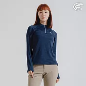 ADISI 女半門襟雲彩紗透氣快乾保暖上衣 AL2421034 (S-2XL)｜磨毛 輕量 排汗 速乾 彈性 S 深藍
