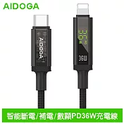 AIDOGA艾迪伽LQ DC4174鎧甲系列三合一 Type-C to Lightning PD智慧斷電數顯補電充電傳輸線 36W 1.2M 鈦灰