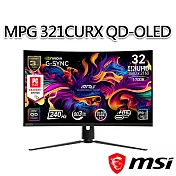 msi微星 MPG 321CURX QD-OLED 31.5吋 曲面電競螢幕 (31.5＂/3840x2160/16:9/240Hz/曲面)