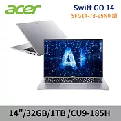 Acer 宏碁 Swift Go SFG14-73-95N0 14吋 AI筆電(CU9-185H/32G/1TB/W11/2年保/銀)