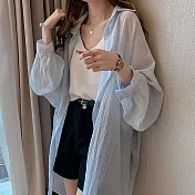 BJ COLLECTION  日系輕柔細條紋落肩中長款百搭透氣防曬外套 BJC10001 FREE 淺藍色