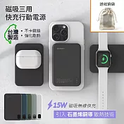 POLYBATT 三用快充磁吸行動電源 5000mAh LT001 石墨烯 無線充 Qi磁吸 抹綠