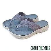 【GREEN PHOENIX】女 拖鞋 夾腳拖鞋 厚底 超輕量 透氣 彈力 吸震減壓 EU36 藍色