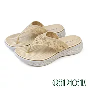 【GREEN PHOENIX】女 拖鞋 夾腳拖鞋 厚底 超輕量 透氣 彈力 吸震減壓 EU36 杏色