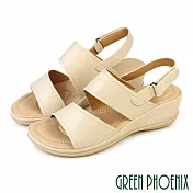 【GREEN PHOENIX】女 涼鞋 厚底涼鞋 楔型涼鞋 輕量 彈力 EU36 杏色