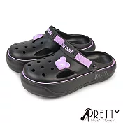 【Pretty】女 洞洞鞋 雨鞋 穆勒鞋 布希鞋 涼拖鞋 兩穿 防水 輕量 厚底 JP23 黑色