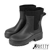 【Pretty】女 雨靴 雨鞋 防水靴 防水鞋 短筒 厚底 EU36 黑色