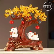摩達客◉開運招財◉金錢樹木紋幸福情侶躺賺招財貓發財擺飾_客廳玄關臥室好風水好運勢