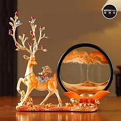 摩達客◉開運招財◉高級中式淺橙好運來鹿吉橙色流沙畫擺飾組_客廳玄關臥室好風水好運勢