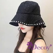 【Decoy】韓版蕾絲  網紅防曬遮陽春夏出遊珍珠薄款漁夫帽/ 黑色