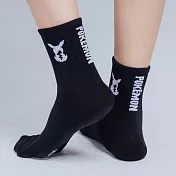 【ONEDER 旺達棉品】寶可夢皮卡丘中筒羅紋襪 Pikachu成人長襪 臺灣製棉襪- 黑 PK-A301