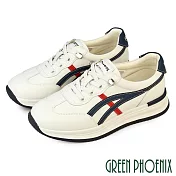 【GREEN PHOENIX】女 休閒鞋 小白鞋 真皮 厚底 顯瘦 免綁帶 EU37 藍色