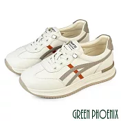 【GREEN PHOENIX】女 休閒鞋 小白鞋 真皮 厚底 顯瘦 免綁帶 EU35 灰色