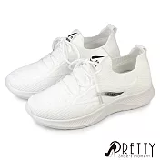 【Pretty】女 休閒鞋 懶人鞋 綁帶 厚底 襪套 顯瘦 EU36 白色