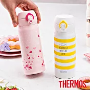 【THERMOS膳魔師】不鏽鋼超輕量彈蓋真空保溫瓶400ml(JNL-403-YBD) 黃色條紋
