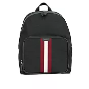 BALLY Code 紅白織帶尼龍拉鍊口袋後背包 (黑色)