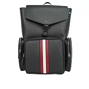BALLY Mythos 紅白條紋再生牛皮翻蓋束口後揹包 (黑色)