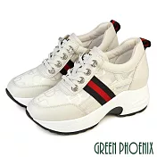 【GREEN PHOENIX】女 休閒鞋 懶人鞋 內增高 厚底 免綁鞋帶 透視 EU35 白色