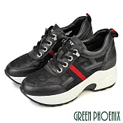 【GREEN PHOENIX】女 休閒鞋 懶人鞋 內增高 厚底 免綁鞋帶 透視 EU35 黑色