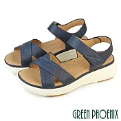 【GREEN PHOENIX】女 涼鞋 厚底涼鞋 小坡跟 沾黏帶 輕量 吸震減壓 EU37 深藍色