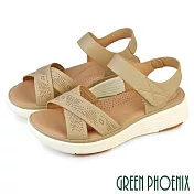 【GREEN PHOENIX】女 涼鞋 厚底涼鞋 小坡跟 沾黏帶 輕量 吸震減壓 EU37 杏色