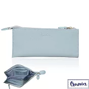 【OMNIA】6卡1照浪漫風情單拉鍊牛皮長夾5103- 灰藍
