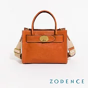 ZODENCE MONA義大利植鞣革橫飾皮帶手提斜背包  經典駝
