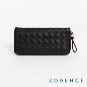ZODENCE CRAFTSOUL進口真皮手工上色編織拉鍊長夾  經典黑