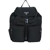 PRADA 三角牌Logo 尼龍雙口袋後背包 (黑色)