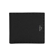 FENDI Selleria 縫線設計素面對開8卡短夾 (黑色)