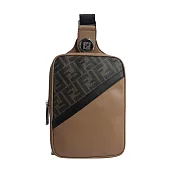 FENDI Diagonal 對角設計帆布及皮革胸口包/腰包 (棕色)