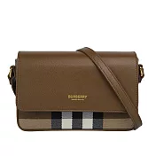 BURBERRY Hampshire 新款格紋帆布拼皮革手拿包/斜背包 (土棕色)