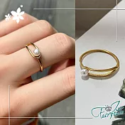 【伊飾童話】交叉珍珠＊鈦鋼鍍金細戒指/ 美規6號