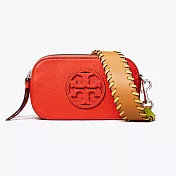Tory burch 專櫃款Miller編織背帶雙拉鍊迷你斜背包-桔紅色