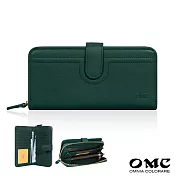 【OMC】柔軟牛皮舌扣拉鍊手拿包長夾4110(深墨綠)