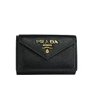 PRADA 浮雕Logo防刮皮革信封造型迷你三折短夾 (黑色)