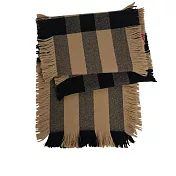 BURBERRY 兩側流蘇造型格紋羊毛圍巾_展示品 (深米色/黑色)