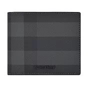 BURBERRY  經典格紋帆布8卡對開短夾 炭灰色
