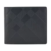 BURBERRY 經典格紋壓印小牛皮8卡對開短夾 黑色