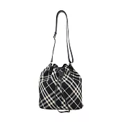 BURBERRY 新款格紋中型水桶包 黑色/白布色