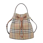 BURBERRY TB LOGO格紋帆布束口水桶包 石楠木棕色
