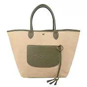 LONGCHAMP LE PANIER PLIAGE系列前口袋編織提籃包(大) 朝鮮薊綠