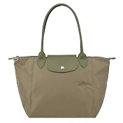LONGCHAMP LE PLIAGE GREEN系列刺繡長把再生尼龍摺疊水餃包(中) 朝鮮薊綠