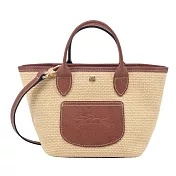 LONGCHAMP LE PANIER PLIAGE系列前口袋編織兩用提籃包(迷你) 棕
