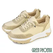 【GREEN PHOENIX】女 休閒鞋 懶人鞋 厚底 水鑽 免綁帶 直套式 JP24.5 米色