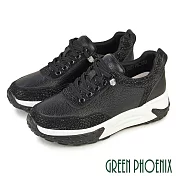 【GREEN PHOENIX】女 休閒鞋 懶人鞋 厚底 水鑽 免綁帶 直套式 JP22.5 黑色