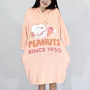 【SNOOPY史努比】75週年紀念罩袍 浴袍 毛巾衣- 好想吃(粉)