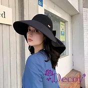 【Decoy】夏季時尚 蝴蝶結披肩遮臉護脖防曬漁夫帽/ 黑色