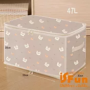 【iSFun】可愛動物 透視摺疊PP板雙開拉鍊防水衣物棉被收納箱47L/印花小貓